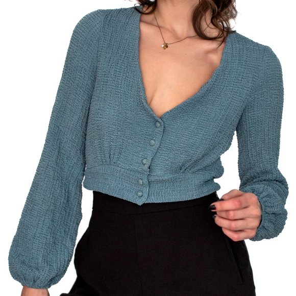Lulus • Small • Long Sleeve Blouse • Turkish Blue - Picture 6 of 10